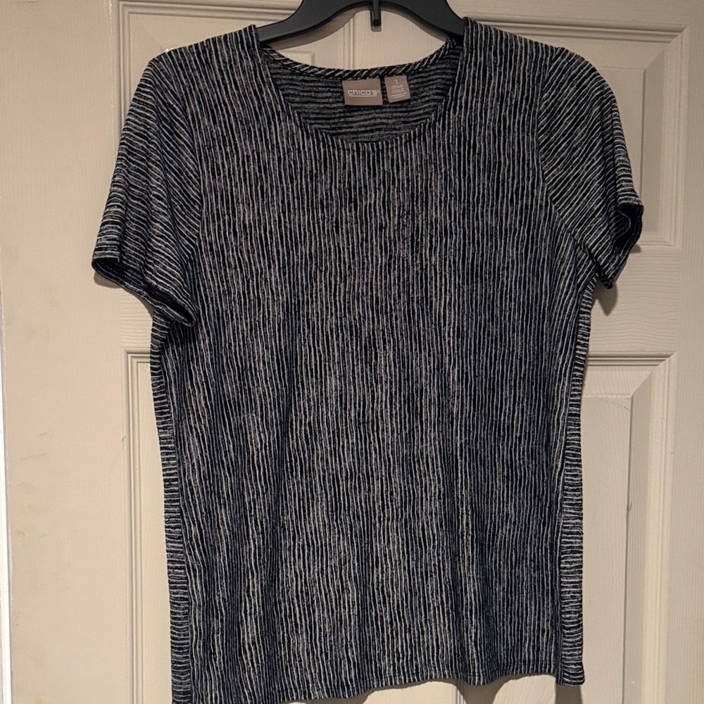 Chico's Black and White Striped Short Sleeve Top